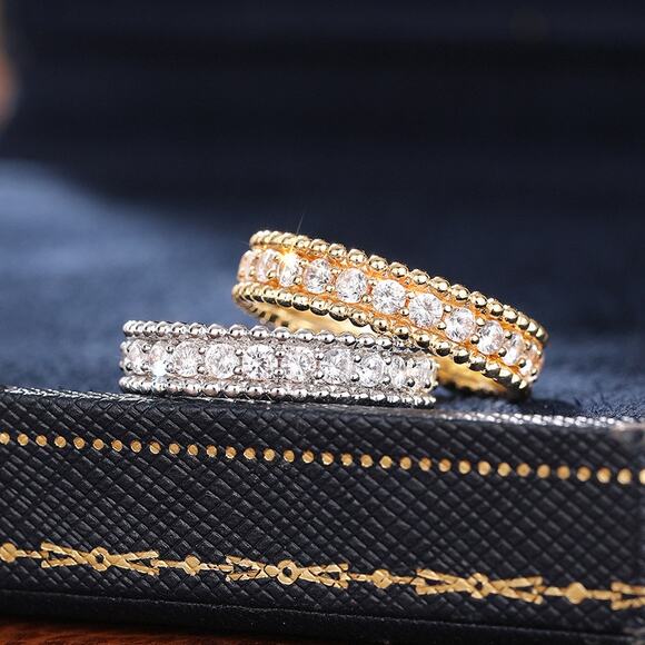 Bead edge band RING - Silver - CZs - size 6 - Picture 5 of 6